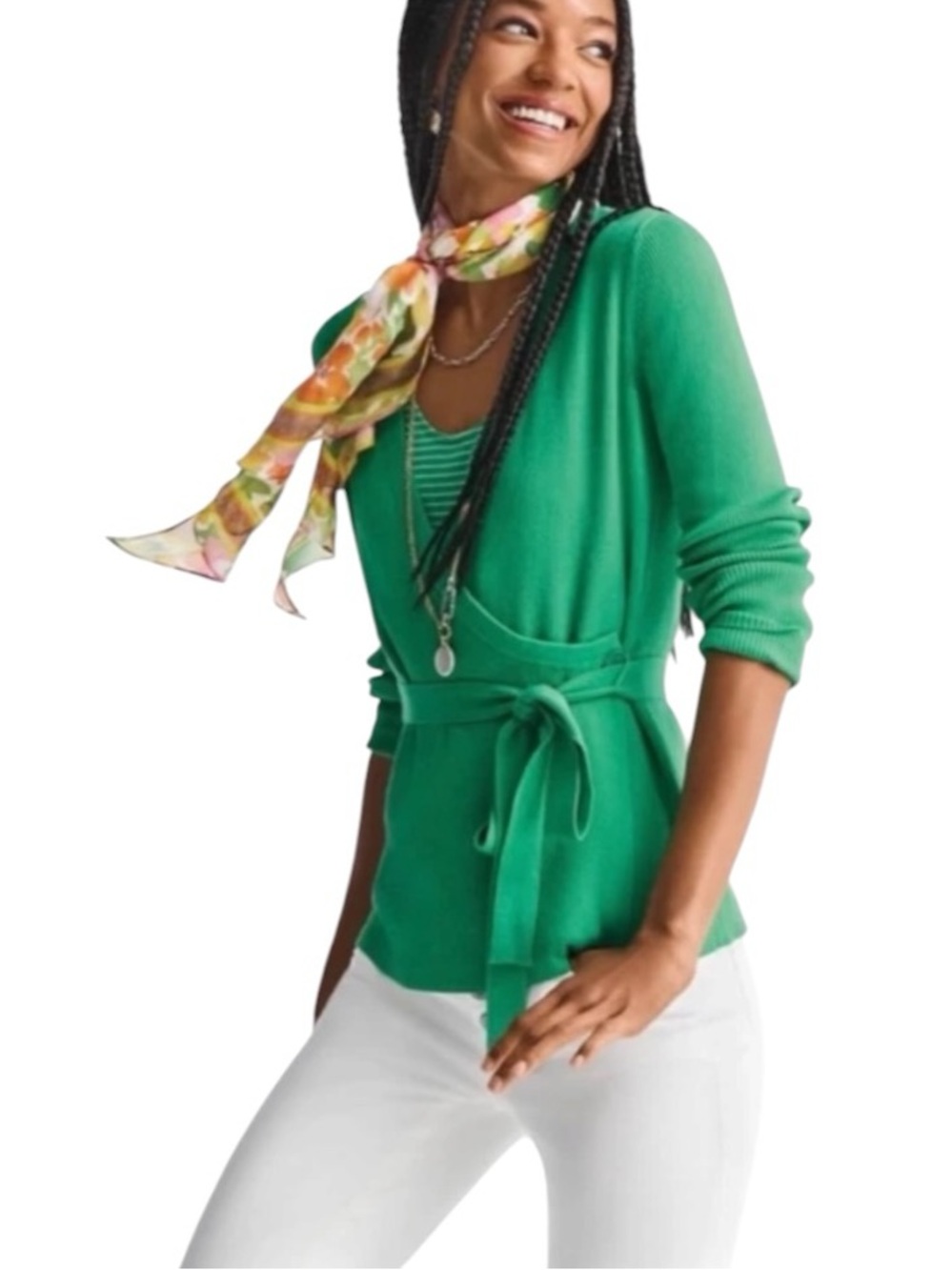 CAbi Ribbed Wrap Cocktail Cardigan in Kelly Green
